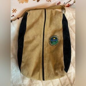 Vintage Lowe’s Island Golf Club Shoe Bag Tan Black Suede Zip Classic Fleece